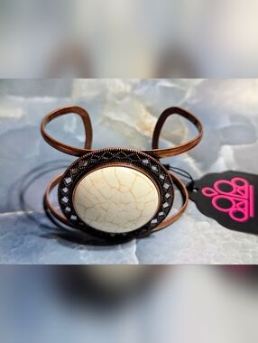 Copper Cuff Bracelet with White Stone Center